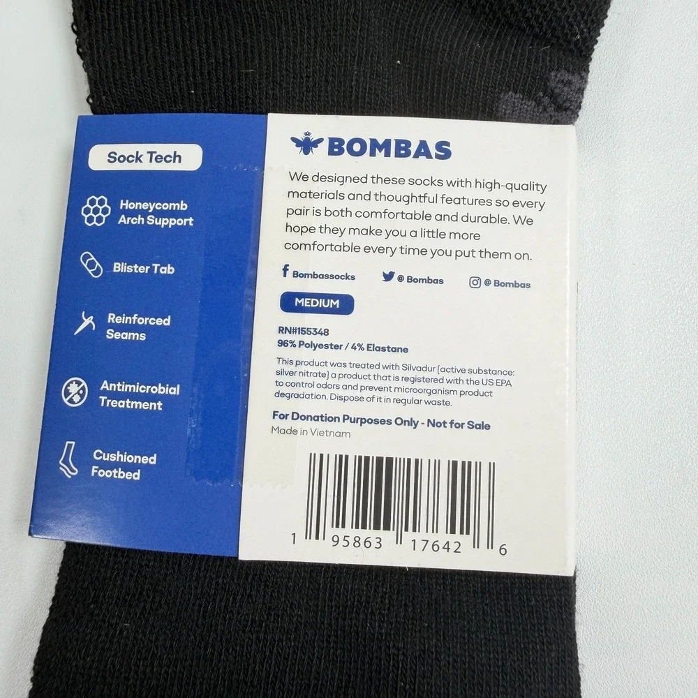 Bombas Cushion No Show Ankle Socks Lot of 3 Pack Medium M Black Honeycomb Arch